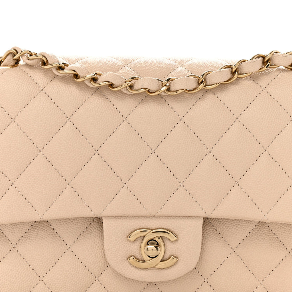 Caviar Quilted Medium Double Flap Ecru