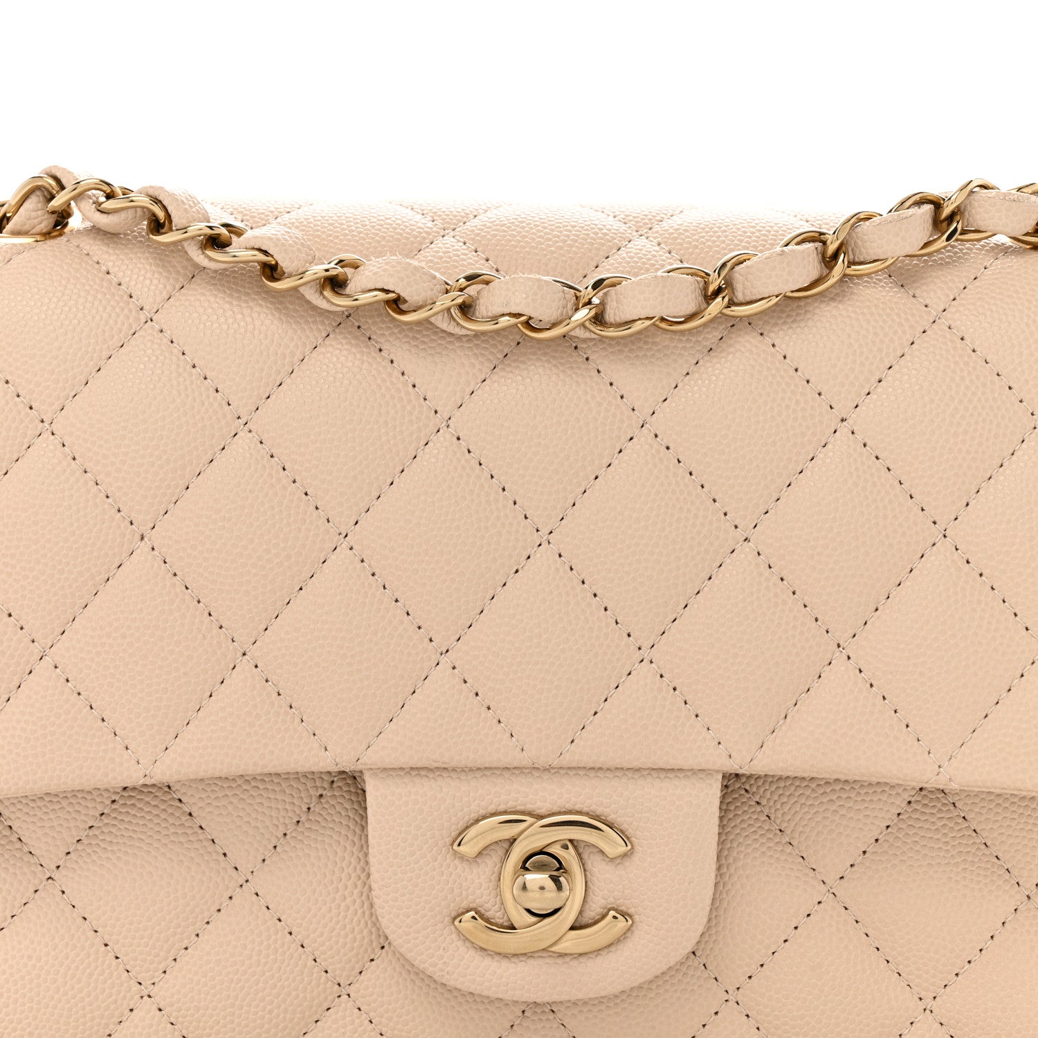 Caviar Quilted Medium Double Flap Ecru