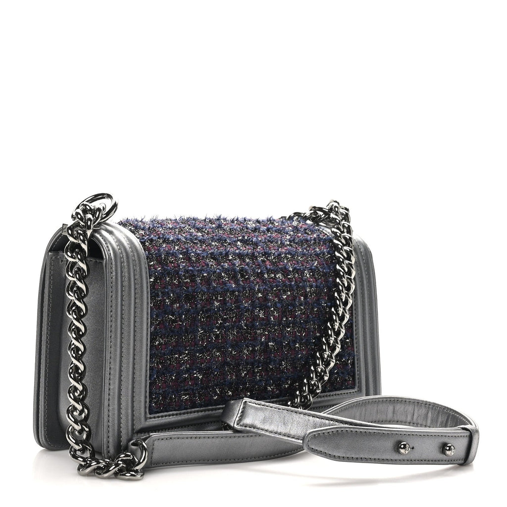 Tweed Metallic Lambskin Medium Boy Flap Silver