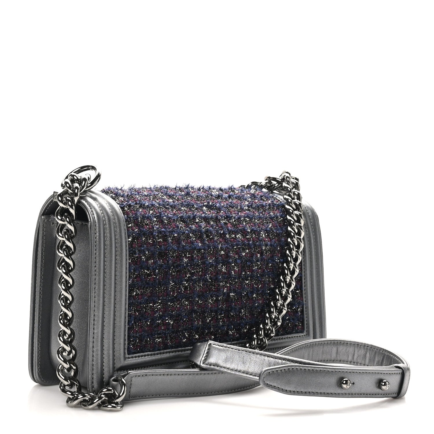 Tweed Metallic Lambskin Medium Boy Flap Silver