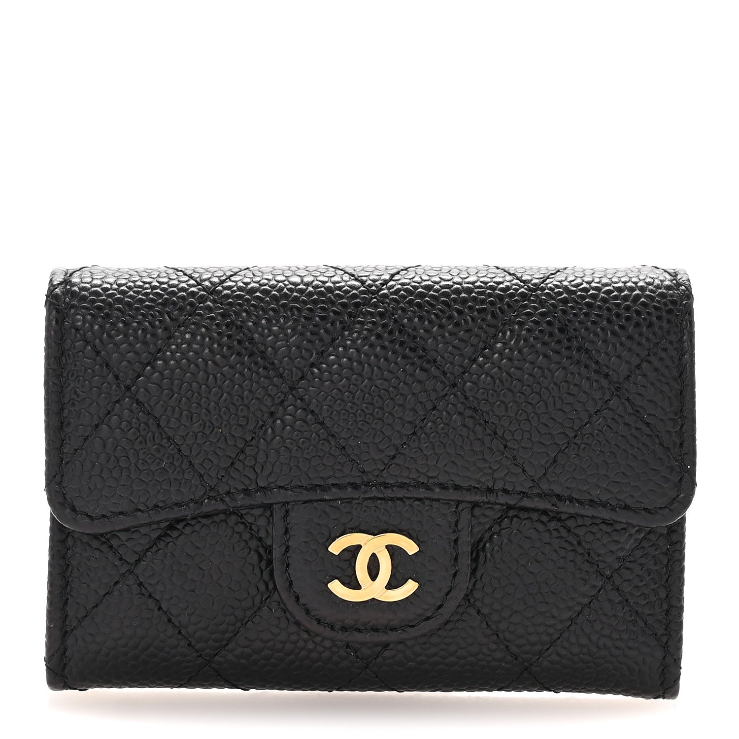 Caviar Quilted Flap  Holder Wallet Black