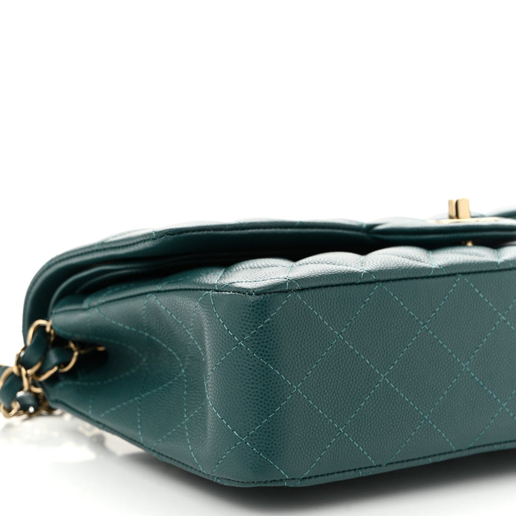 Caviar Quilted Medium Double Flap Dark Green