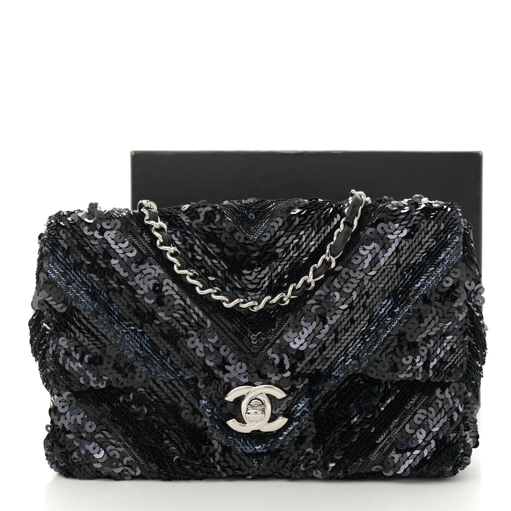 Sequins Chevron Mini Rectangular Flap Black