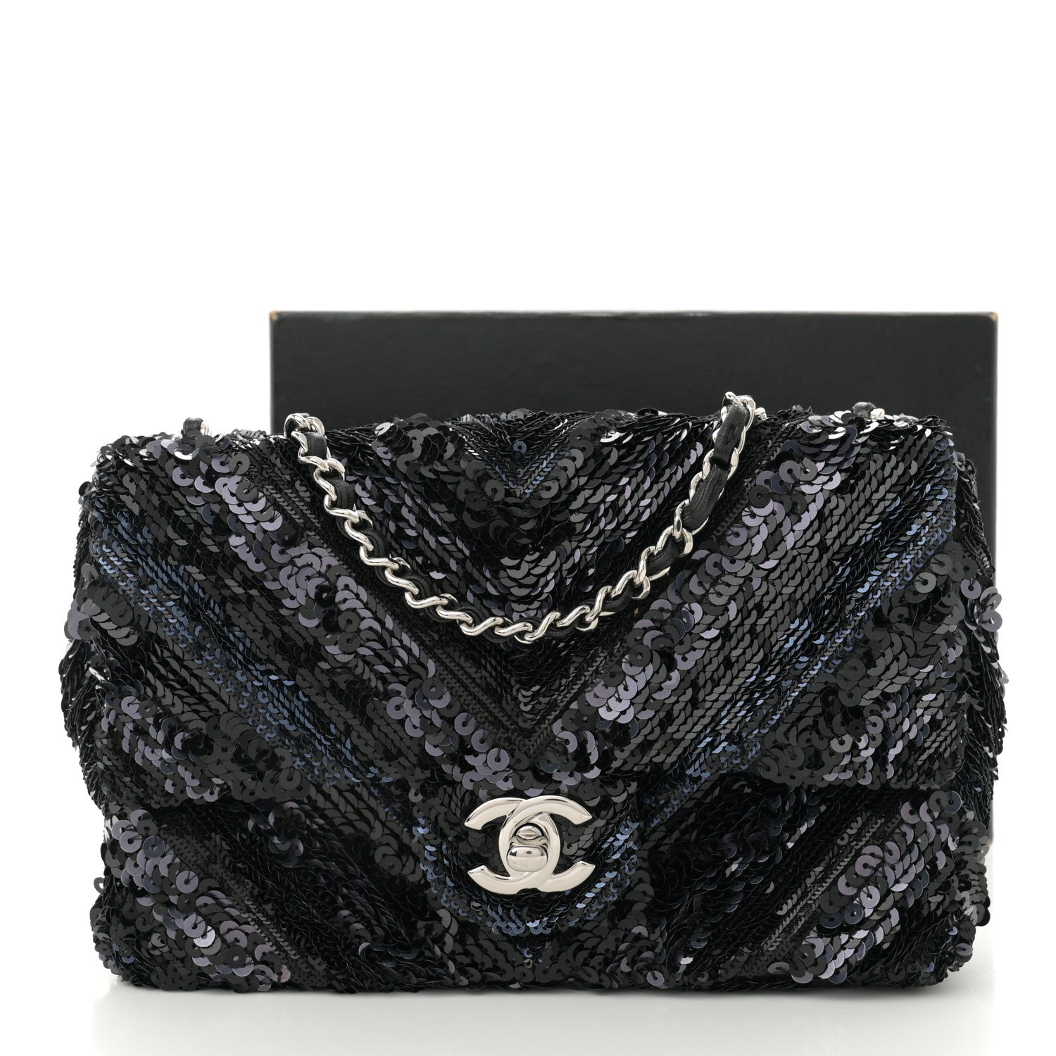 Sequins Chevron Mini Rectangular Flap Black
