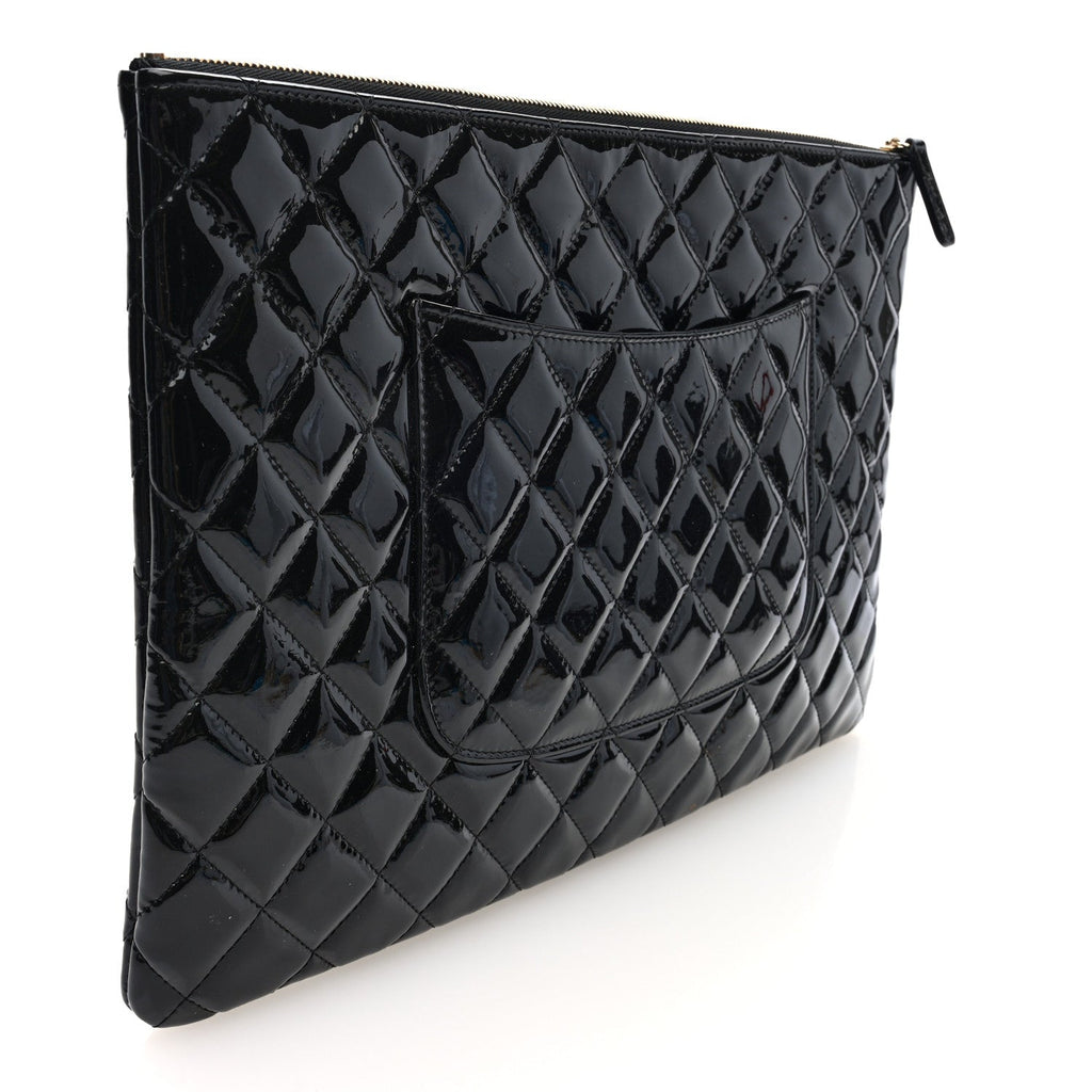 Patent Calfskin Quilted Large Cosmetic Case Black