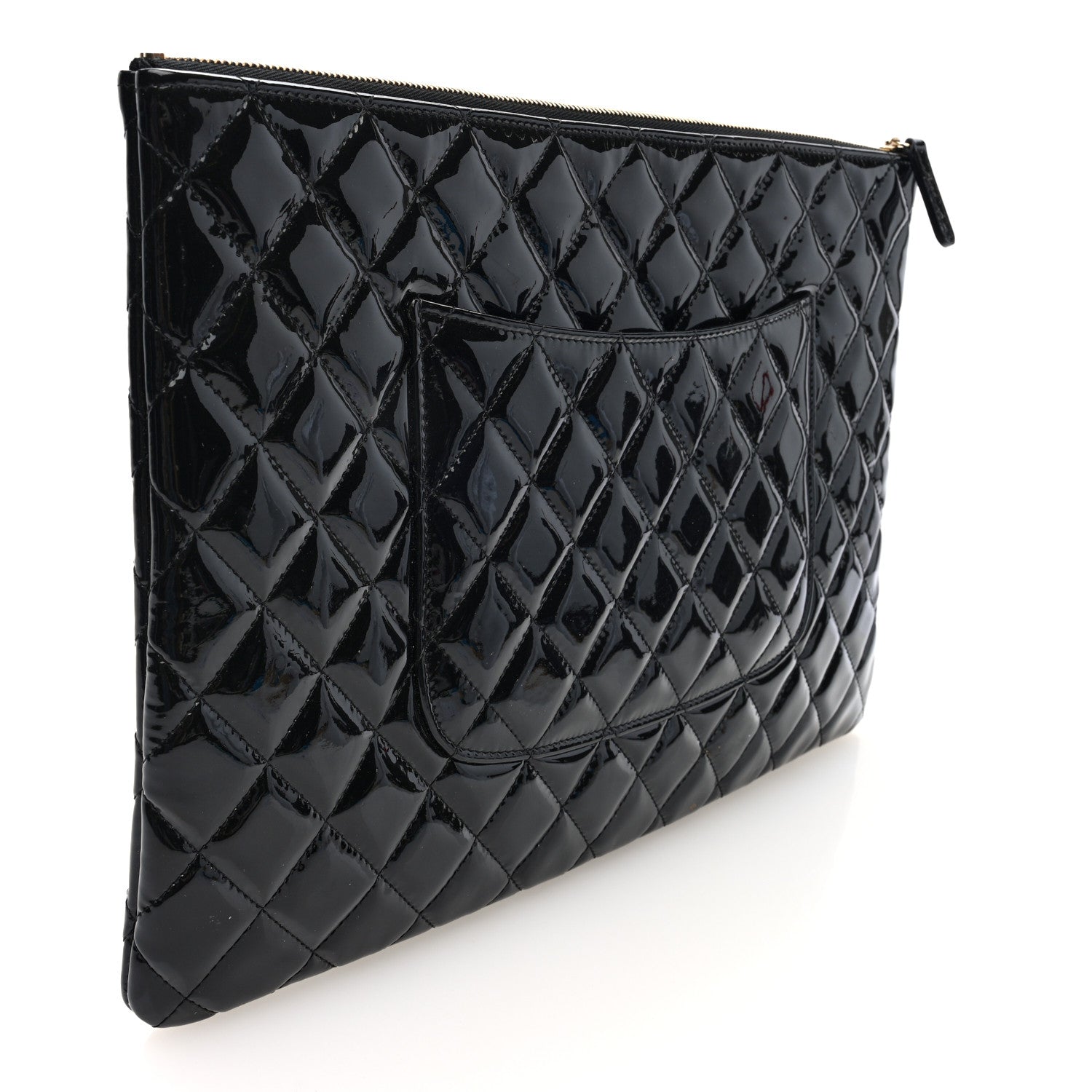 Patent Calfskin Quilted Large Cosmetic Case Black