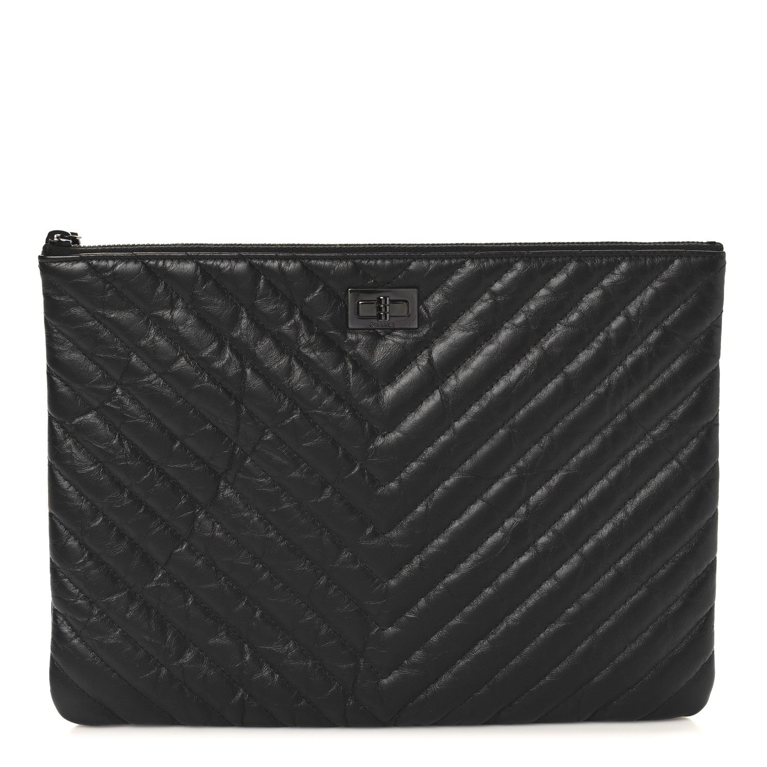 Aged Calfskin Chevron Quilted Reissue 2.55 Medium Cosmetic Case So Black