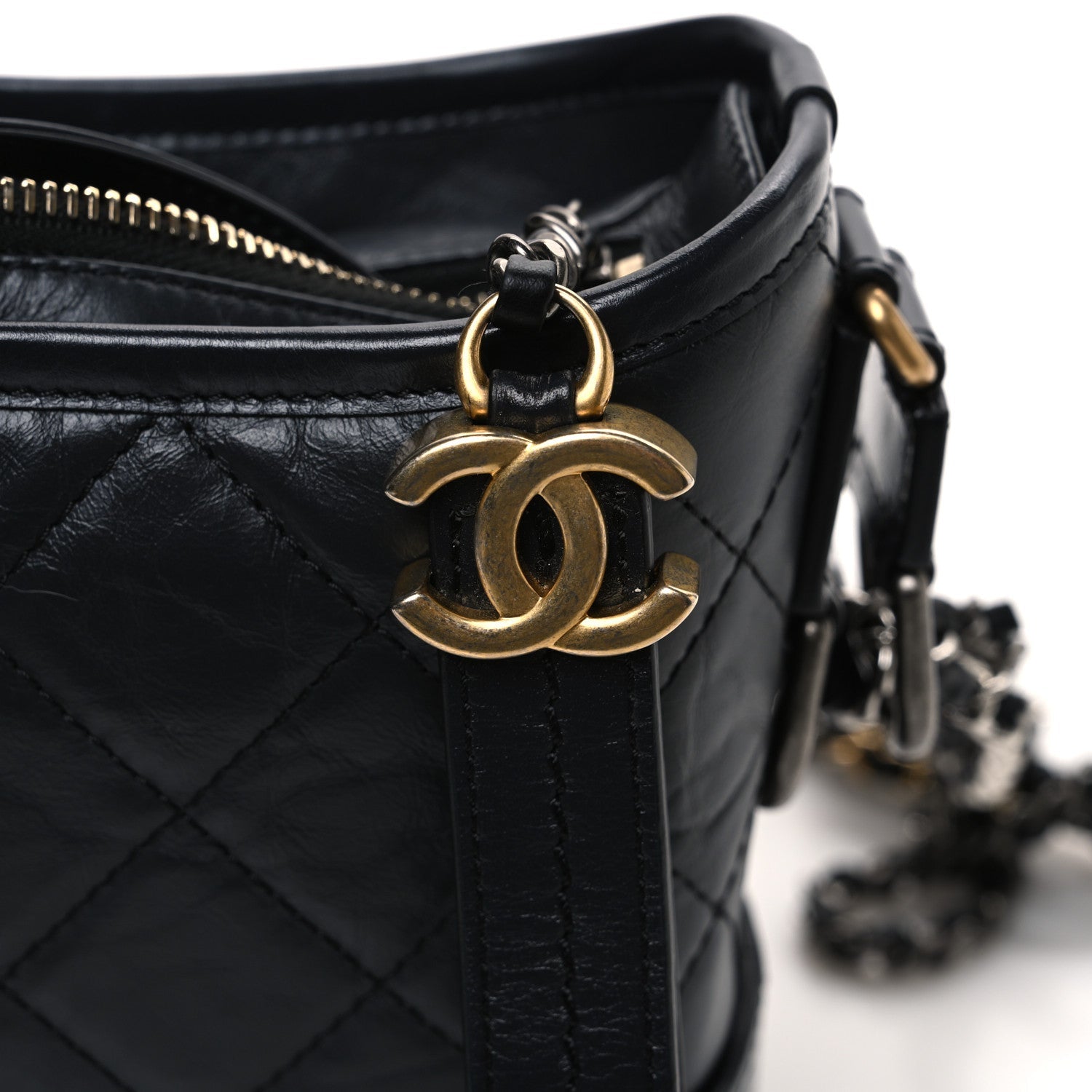 Aged Calfskin Quilted Small Gabrielle Hobo Dark Grey