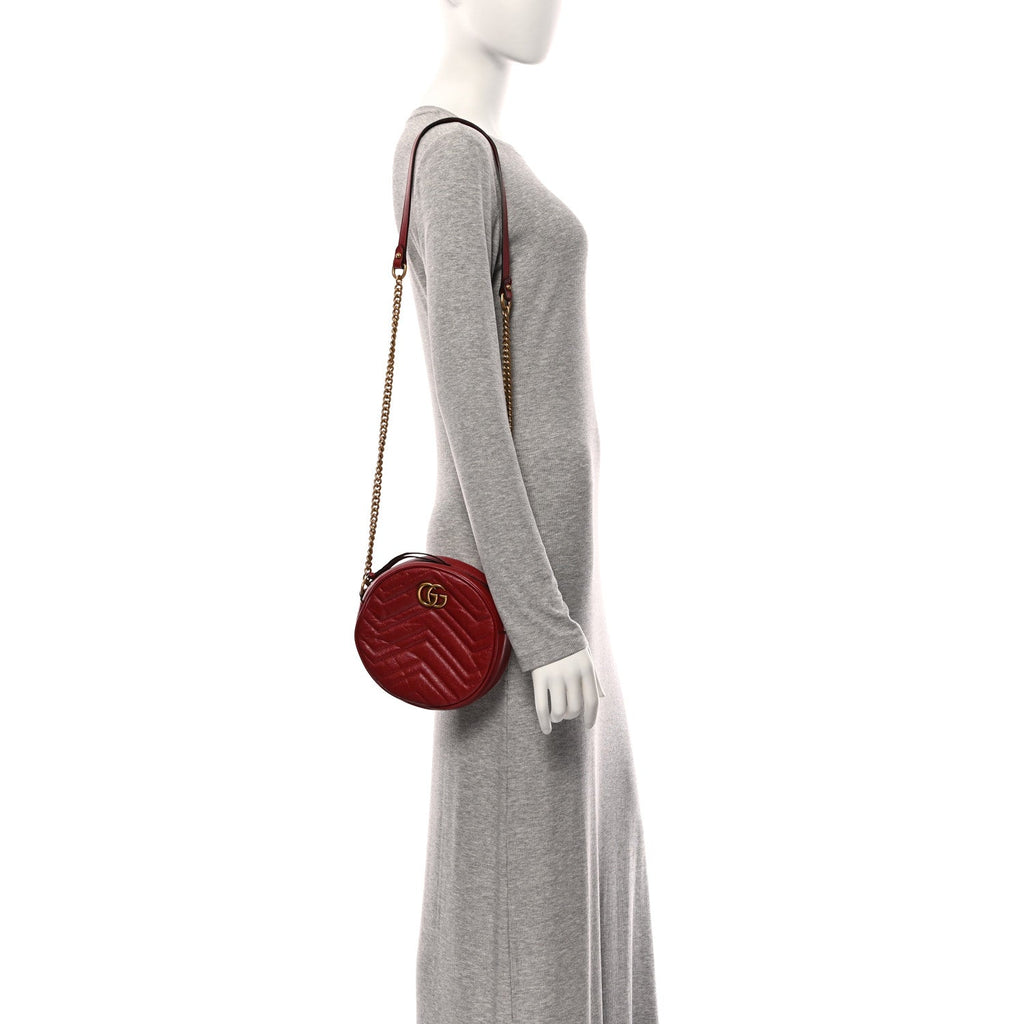 Glazed Calfskin Matelasse Heart Mini GG Marmont Round Shoulder Bag Romantic Cerise