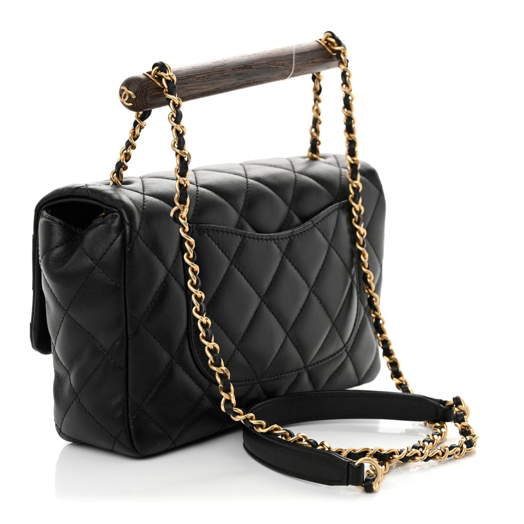 Lambskin Quilted Small Wenge Wood Flap Black