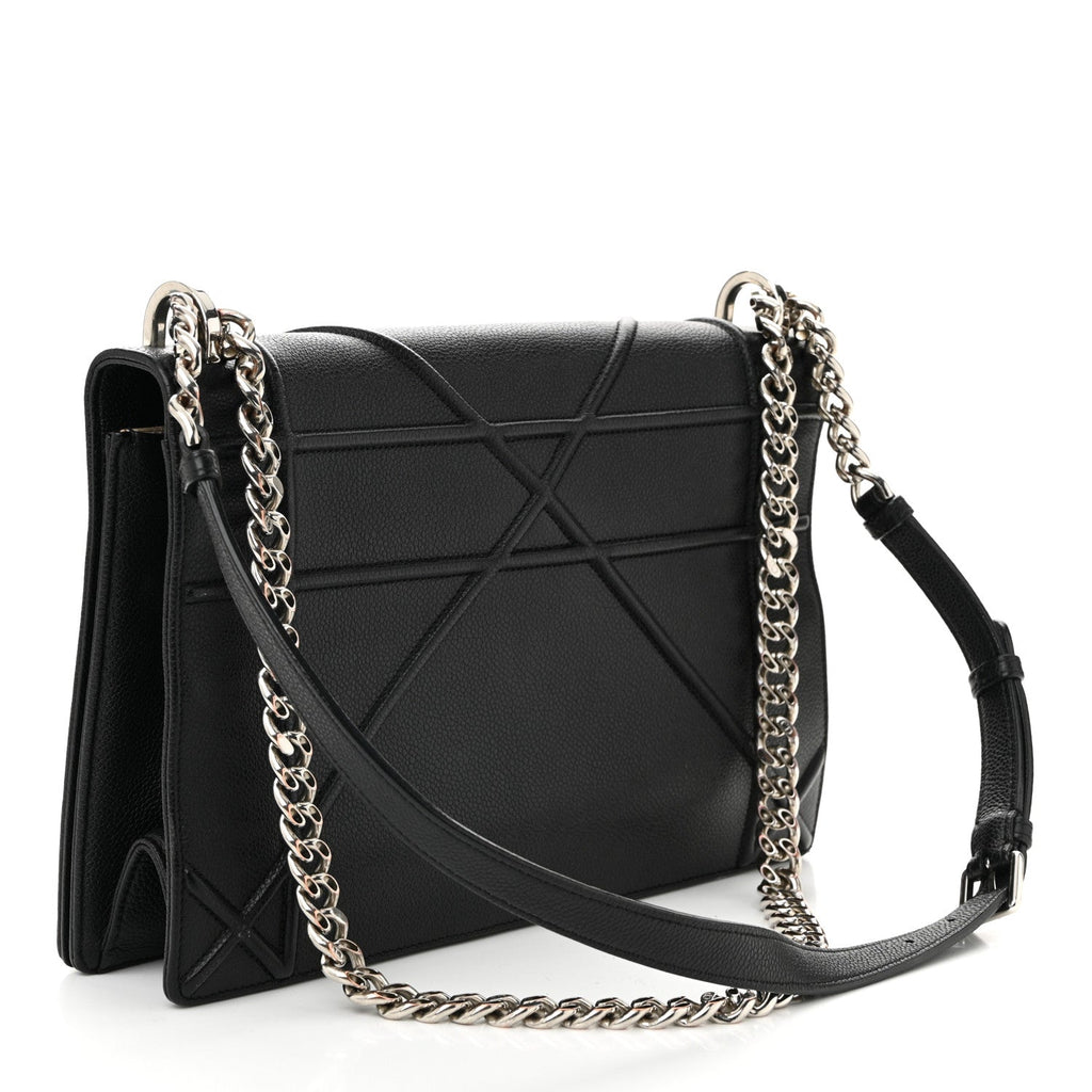 Grained Calfskin Large Diorama Flap Bag Black