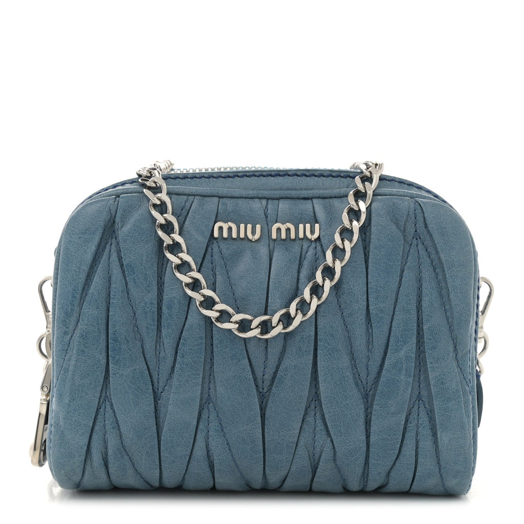 Vitello Lux Matelasse Double Zip Chain Crossbody Bag Oceano