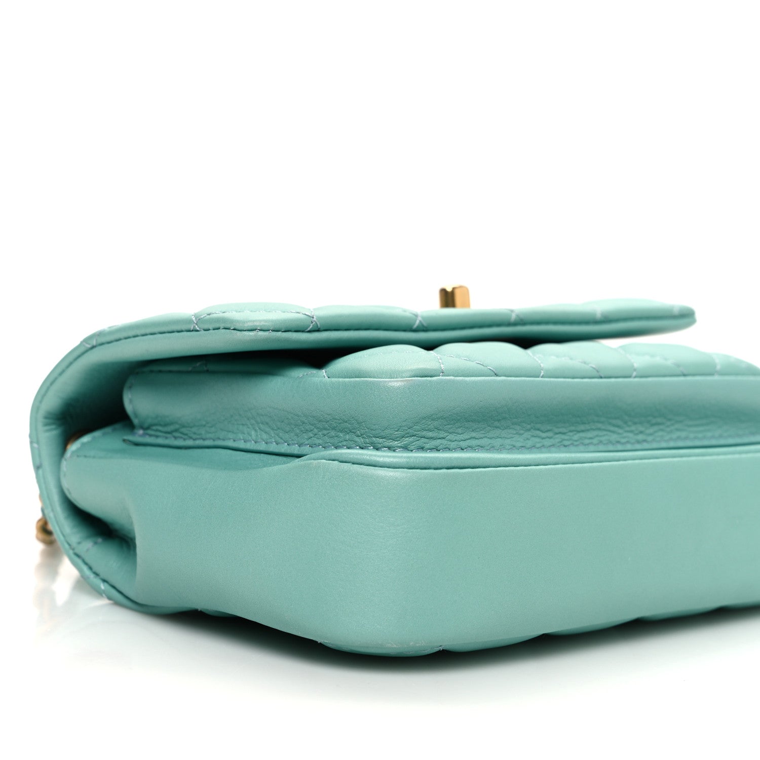 Calfskin Quilted Top Handle Flap Light Blue