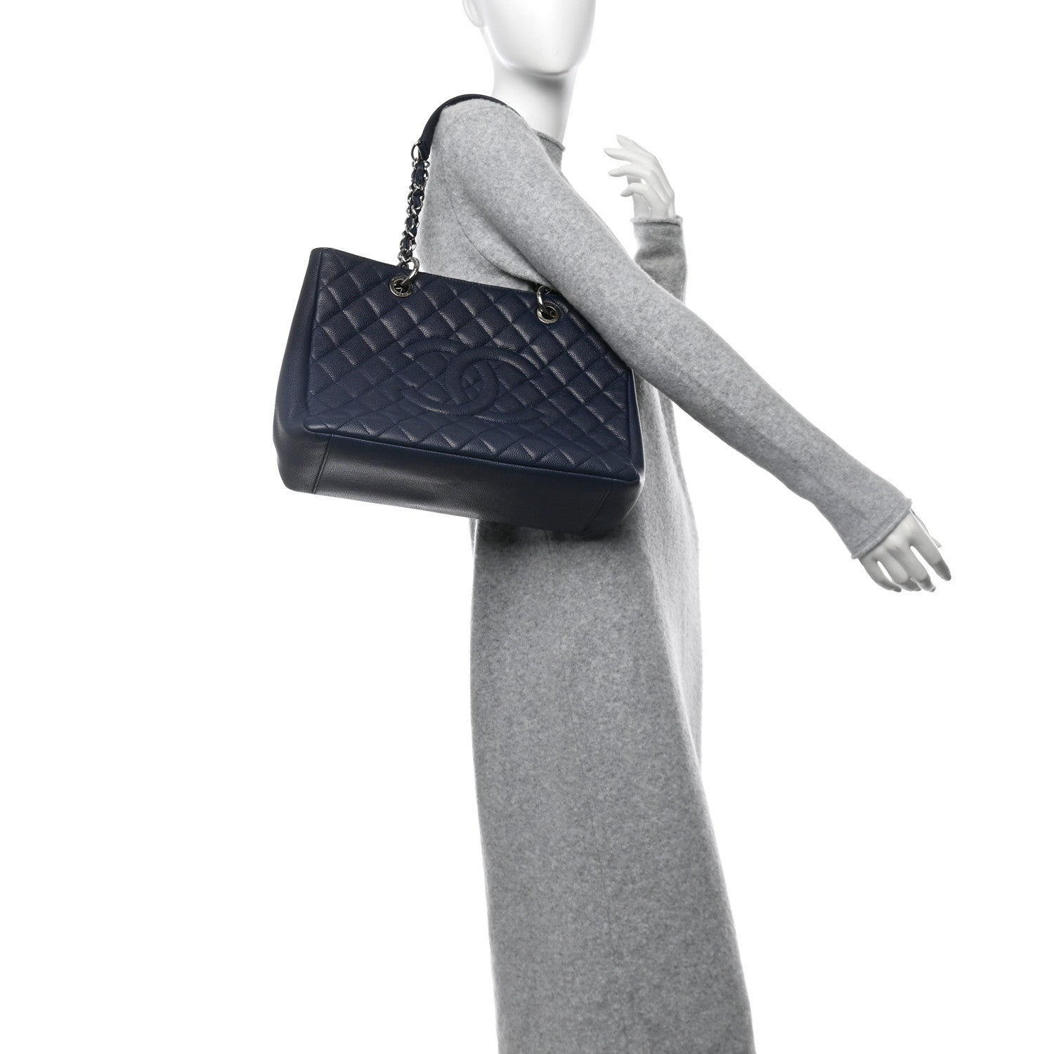 Caviar Quilted Grand Shopping Tote GST Navy Blue