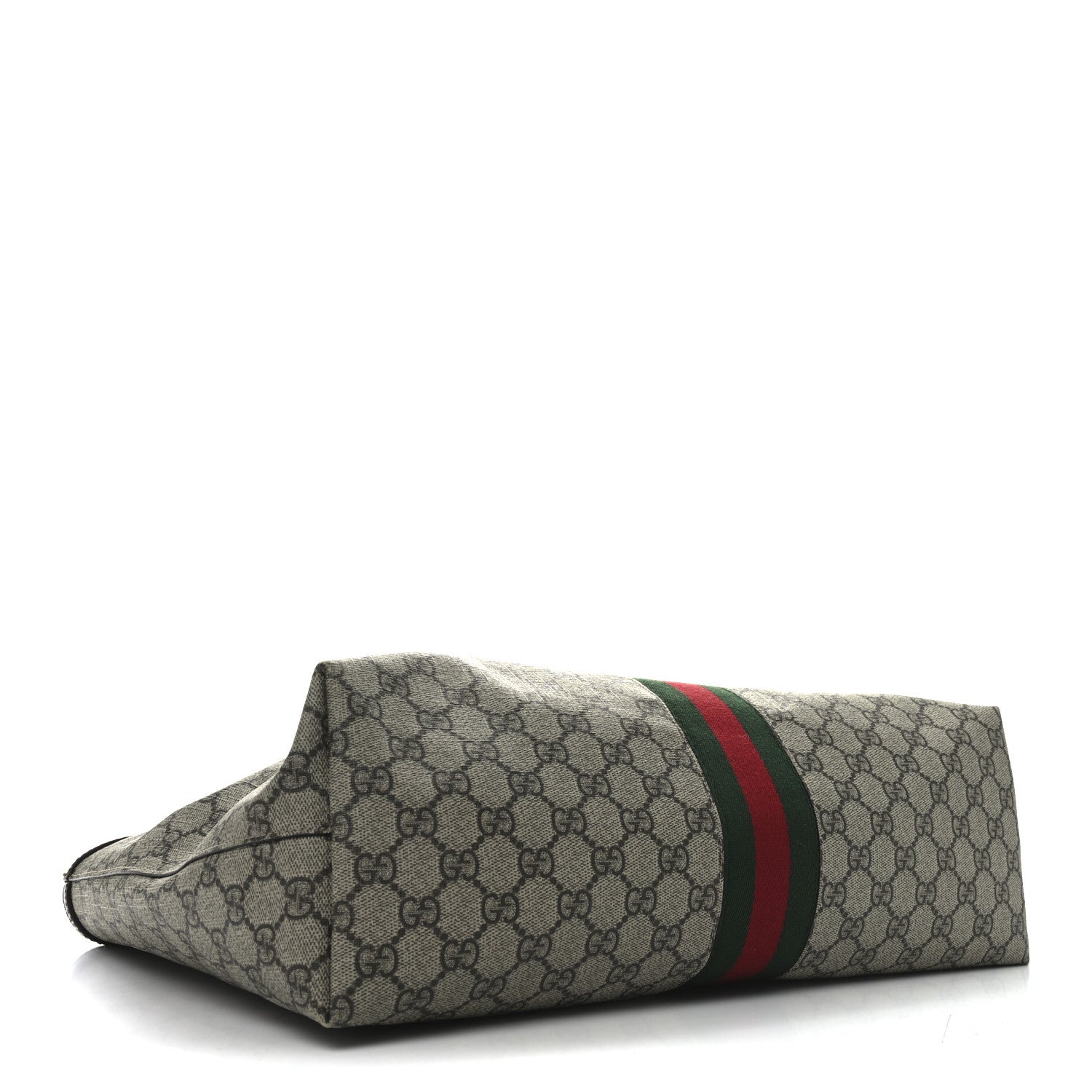 GG Supreme Monogram Textured Calfskin Web Medium Ophidia Shopping Tote Beige Ebony New Acero