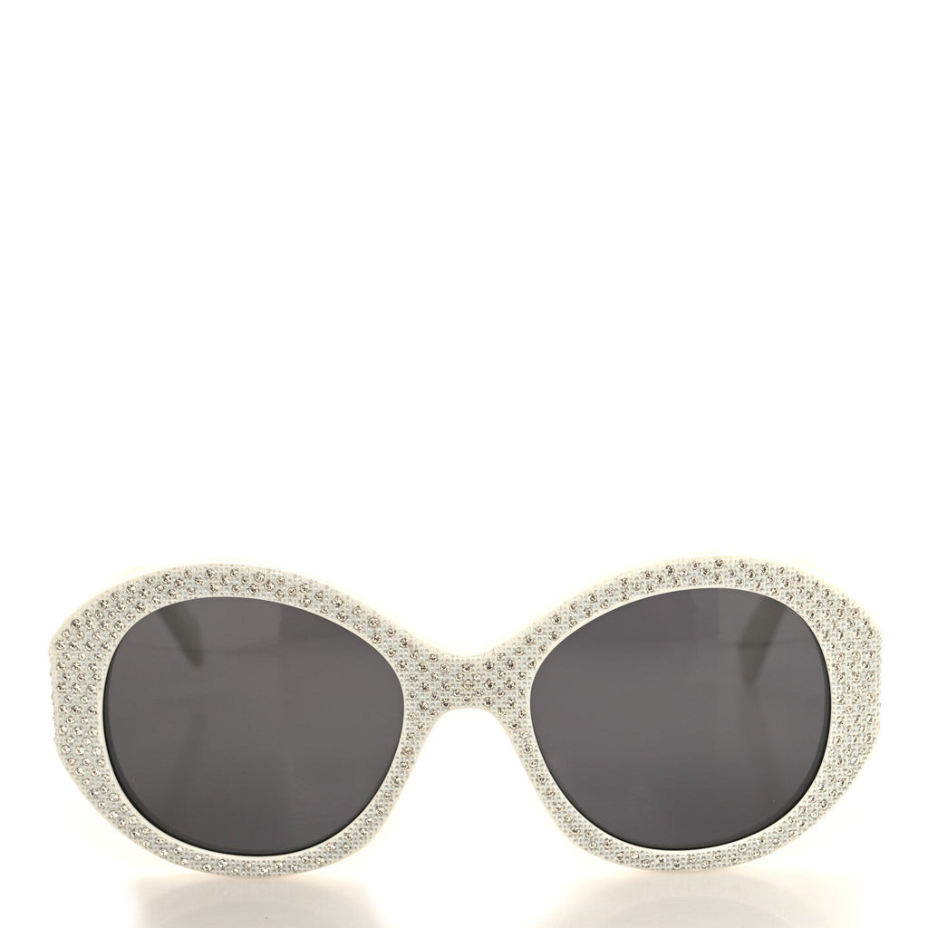 Acetate Crystal Studded Bold 3 Dots Round Sunglasses CL4240IS Ivory Smoke