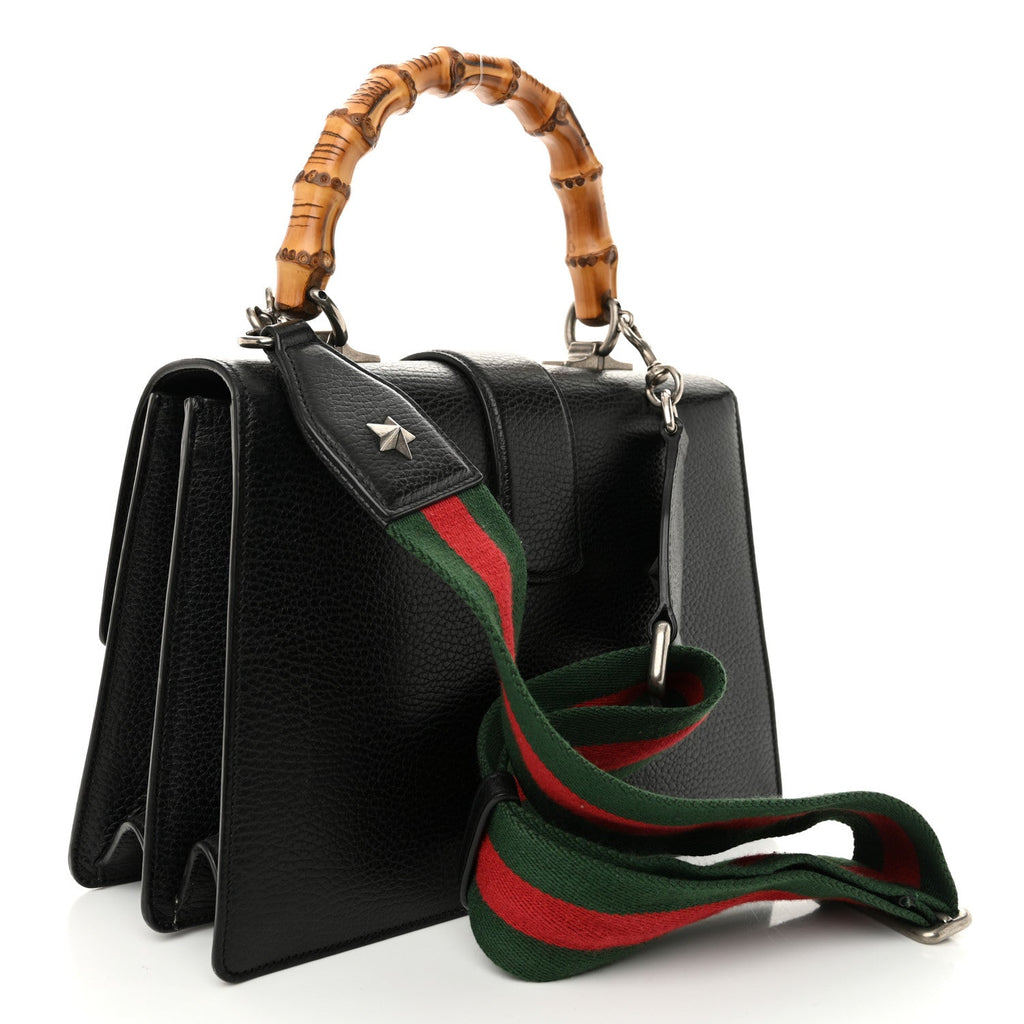 Dollar Calfskin Crystal Web Medium Dionysus Bamboo Top Handle Bag Black Black Diamond