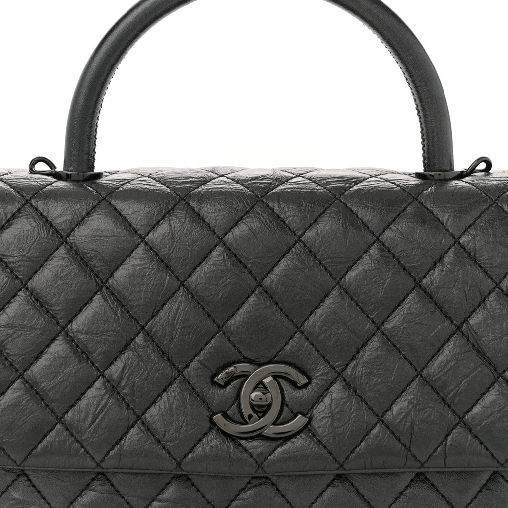 Aged Calfskin Quilted Small Coco Handle Flap So Black