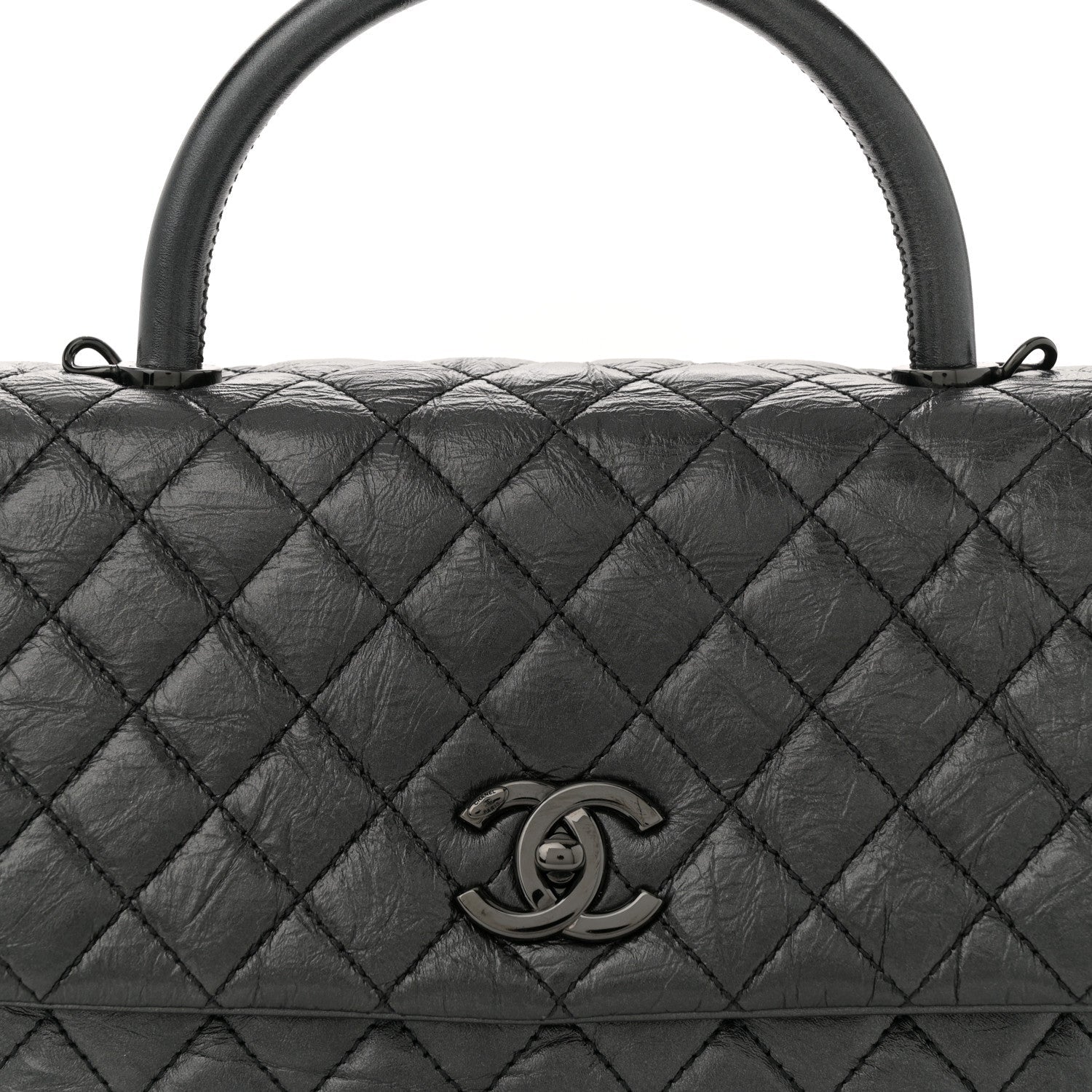 Aged Calfskin Quilted Small Coco Handle Flap So Black