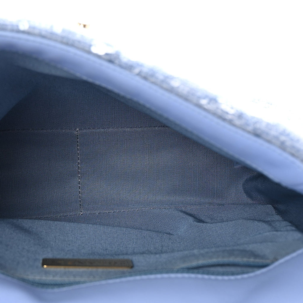 Sequin Quilted Medium Chanel 19 Flap Light Blue