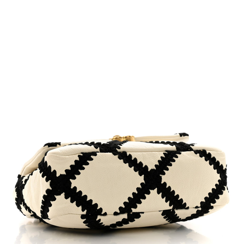 Calfskin Crochet Medium Chanel 19 Flap White Black
