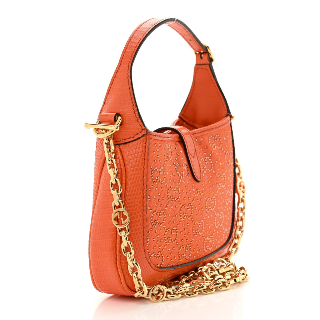 Canvas Lizard Crystal GG Monogram Mini Jackie 1961 Orange