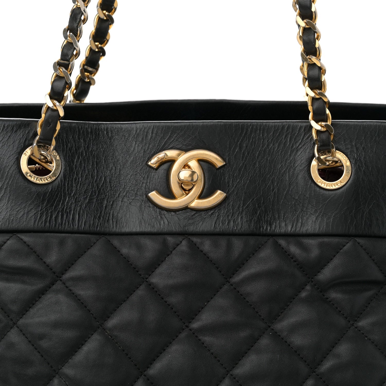 Calfskin Quilted Large Soft Elegance Tote Black