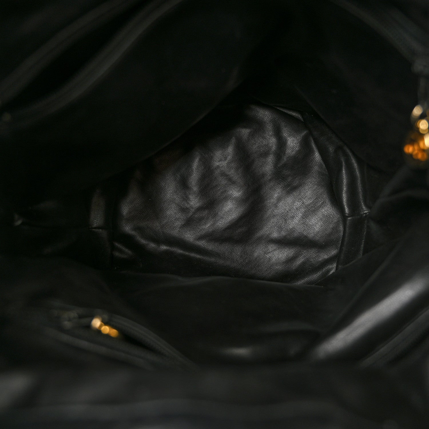 Caviar Drawstring Bucket Shoulder Bag Black