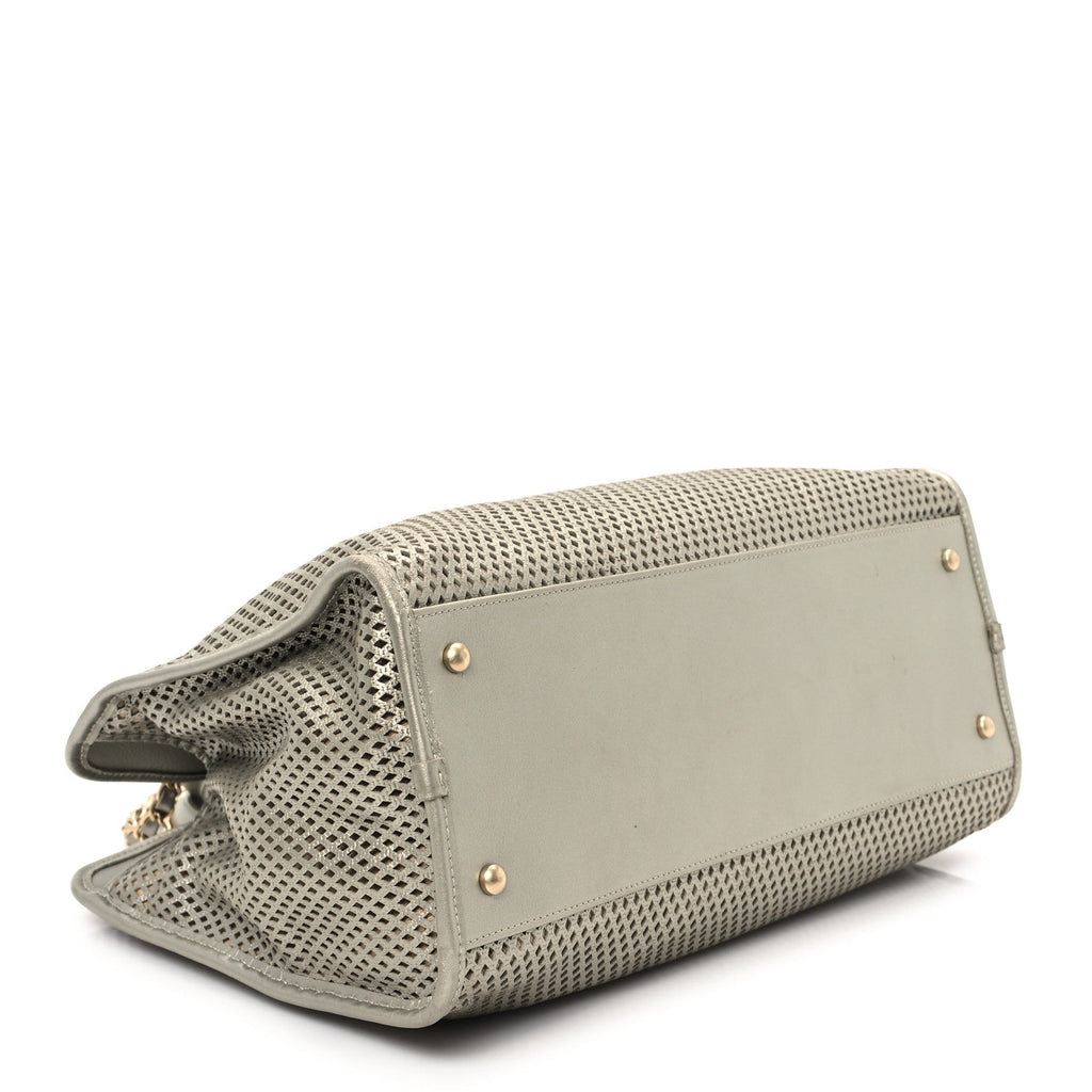 Metallic Calfskin Perforated Up In The Air Tote Silver
