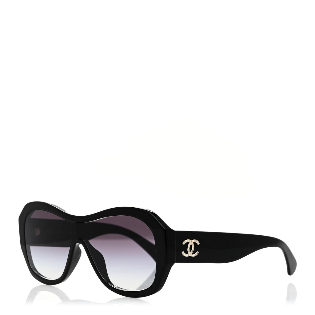 Acetate Crystal CC Shield Sunglasses 5497-B-A Black