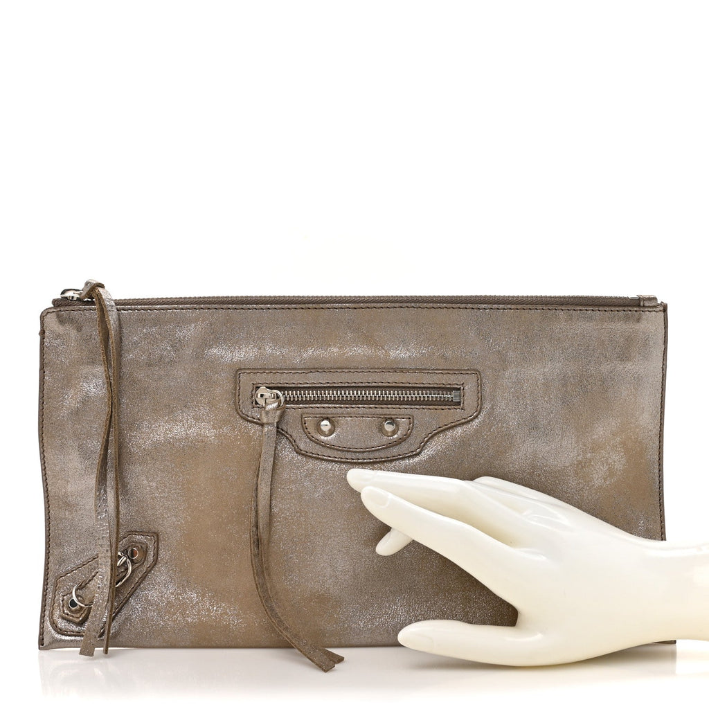 Metallic Calfskin Milky Way Papier Clutch Gold