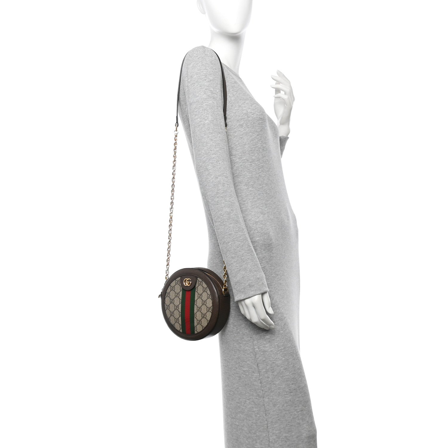 GG Supreme Monogram Web Mini Ophidia Round Shoulder Bag Brown