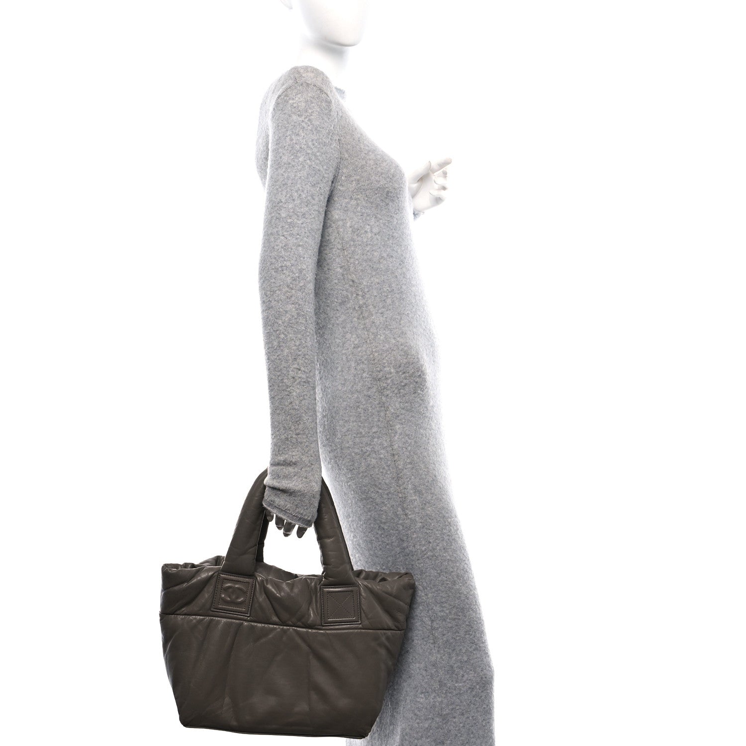 Lambskin Quilted Small Coco Cocoon Reversible Tote Grey Burgundy