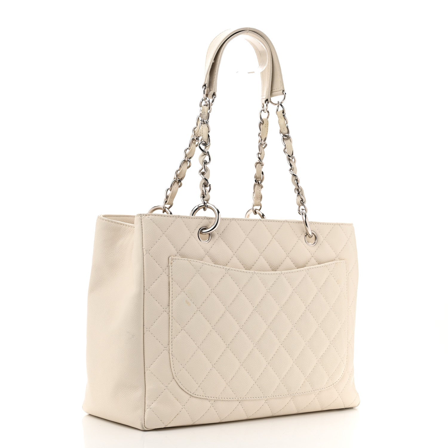 Caviar Quilted Grand Shopping Tote GST White