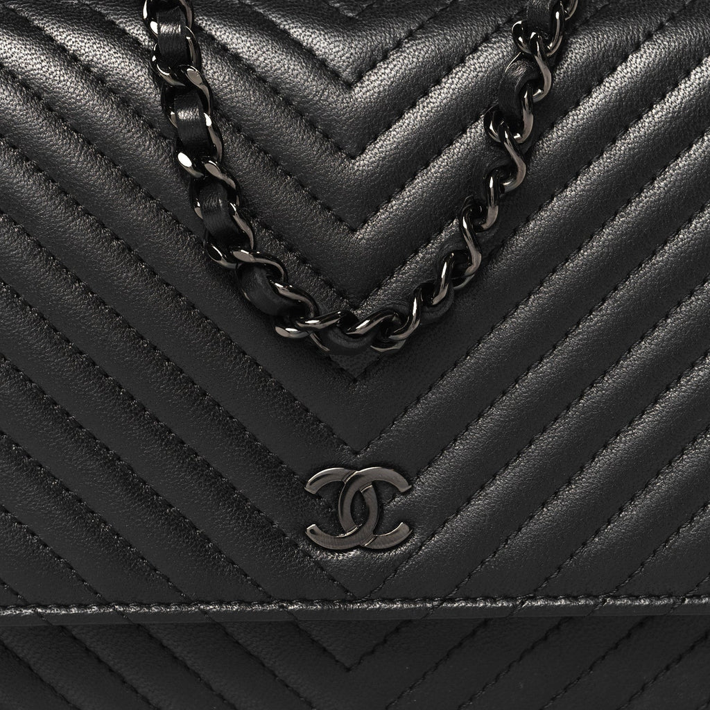 Lambskin Chevron Quilted Wallet On Chain WOC So Black