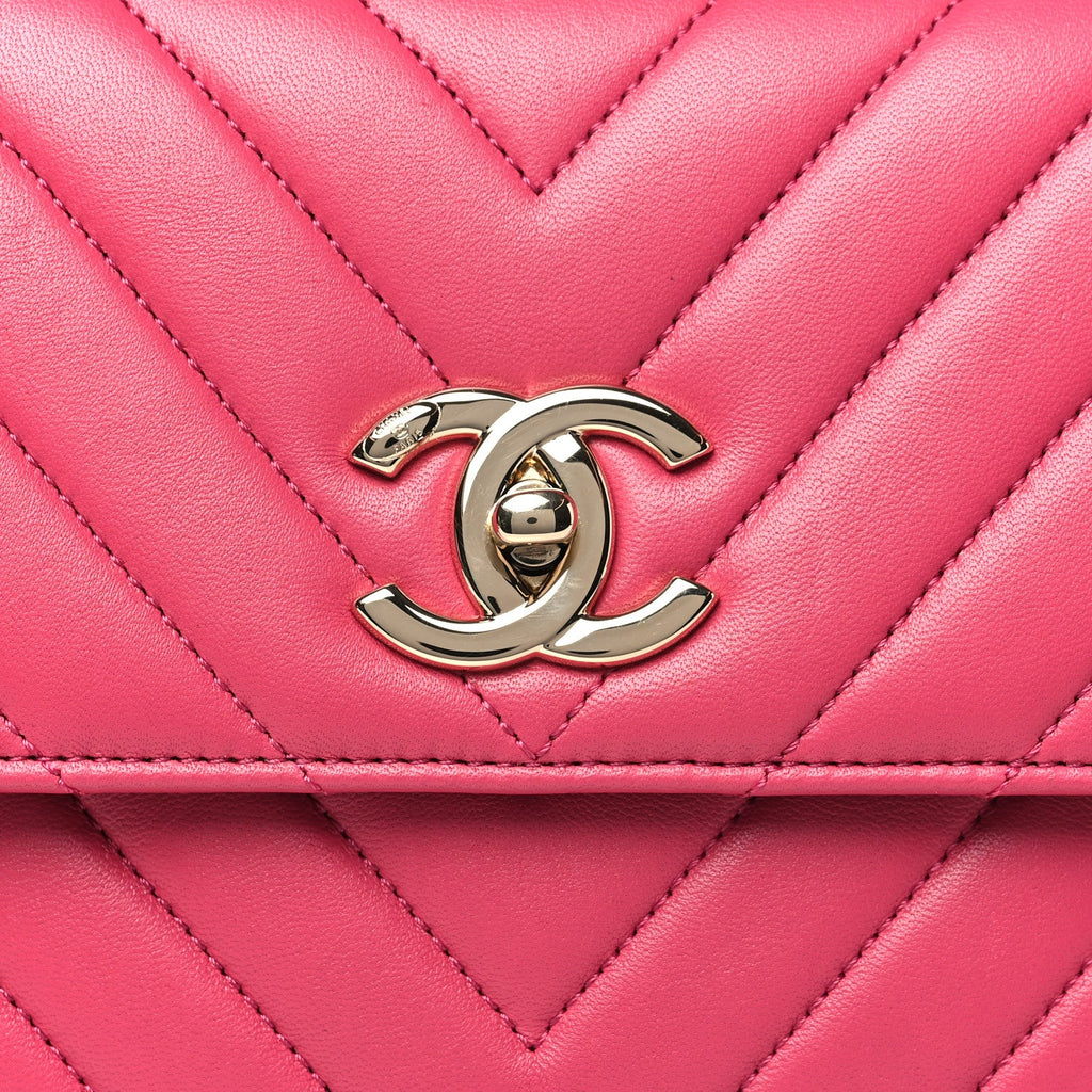 Lambskin Chevron Quilted Small Trendy CC Dual Handle Flap Bag Pink