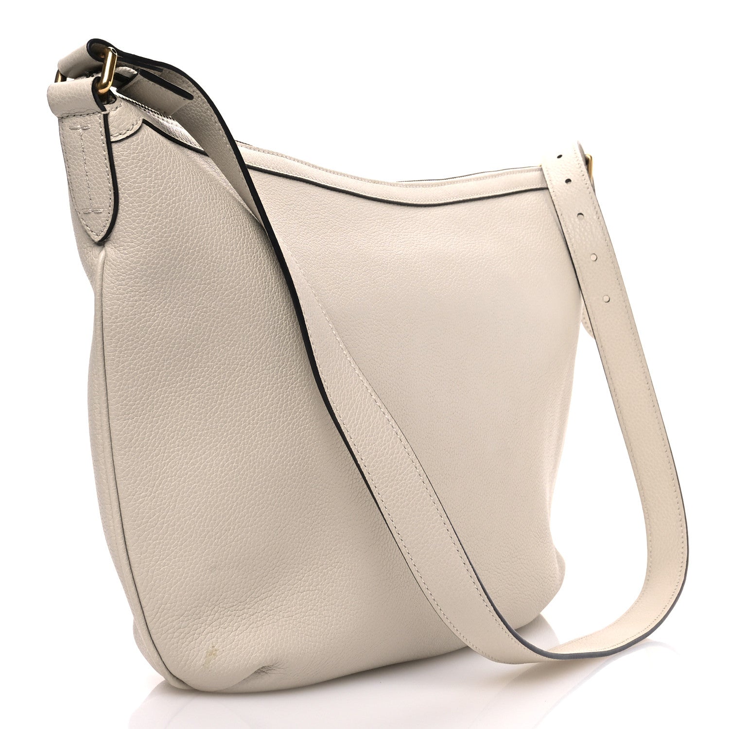 Grained Calfskin Logo Half Moon Hobo White