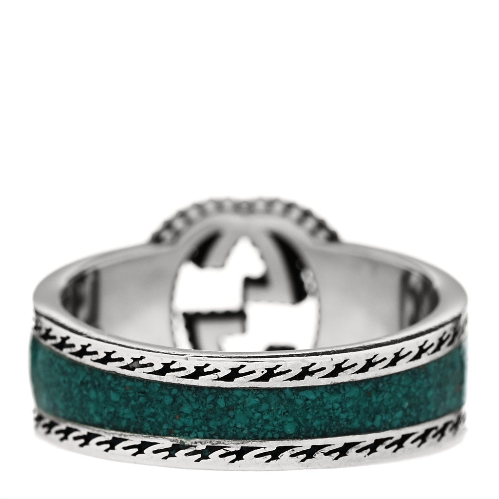 Sterling Silver Resin Interlocking G Band Ring 64 10.75 Turquoise