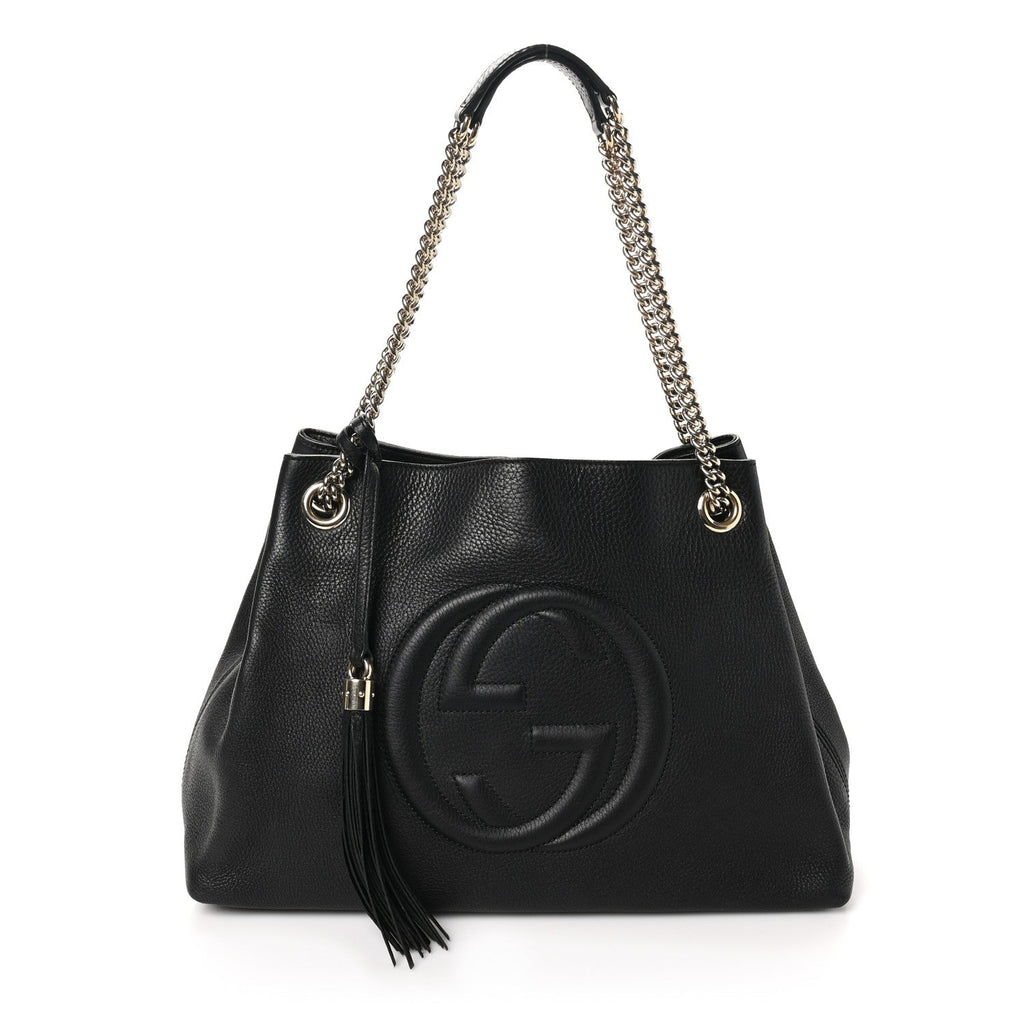 Pebbled Calfskin Medium Soho Chain Shoulder Bag Black