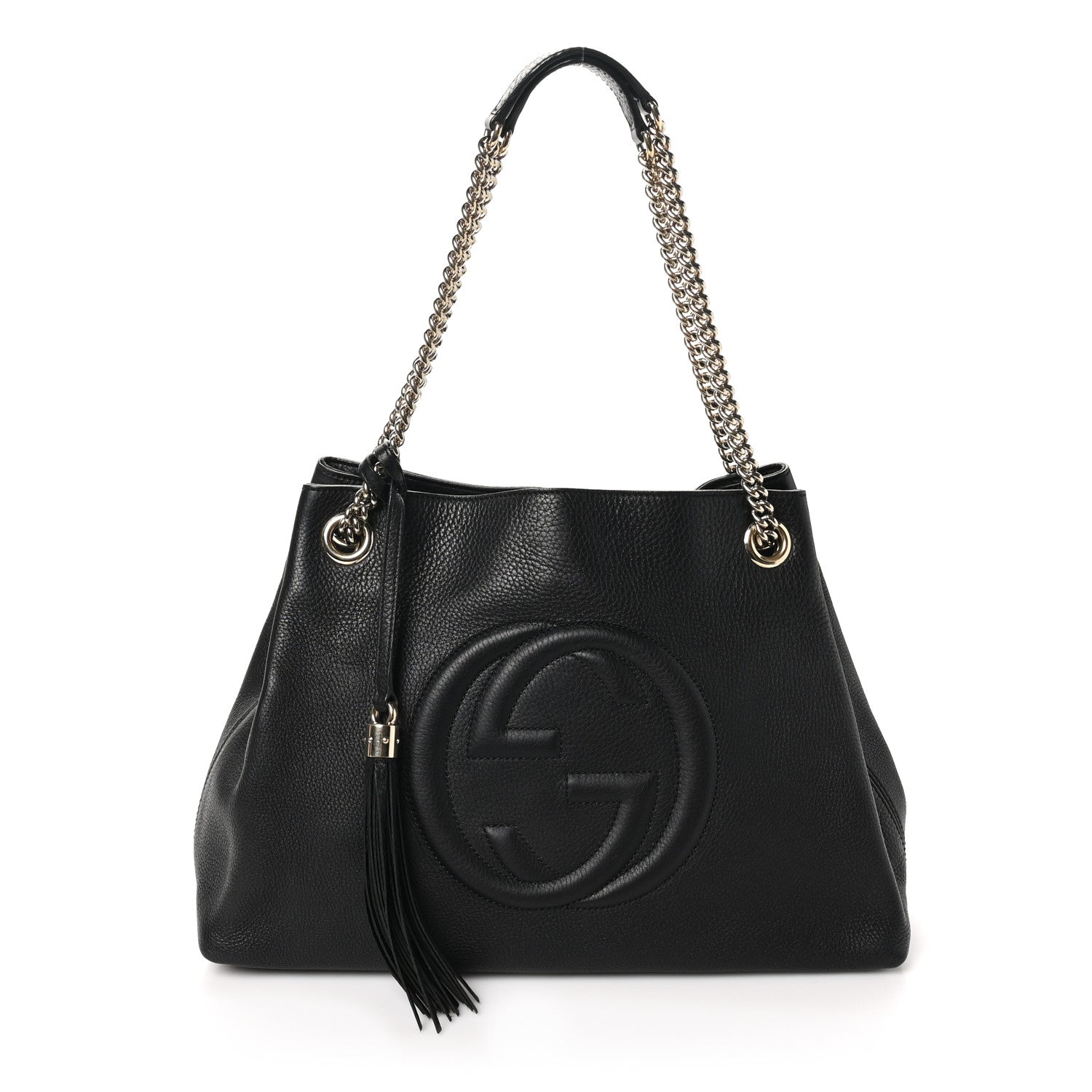 Pebbled Calfskin Medium Soho Chain Shoulder Bag Black