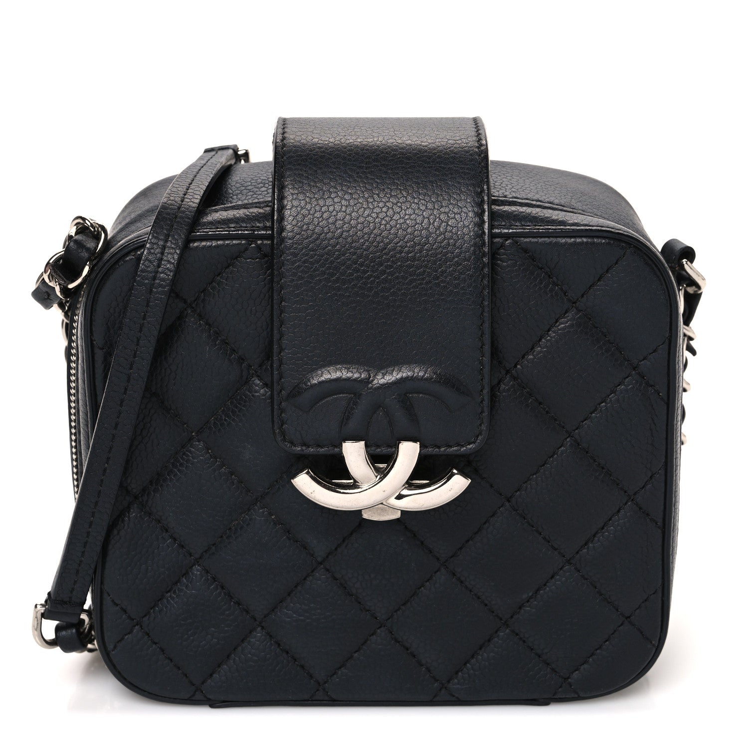 Lambskin Quilted Mini CC Box Camera Bag Black