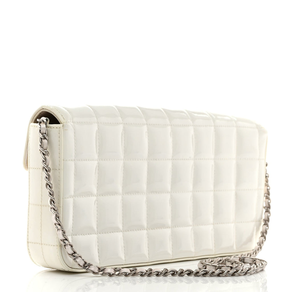 Patent Quilted East West Chocolate Bar Flap White