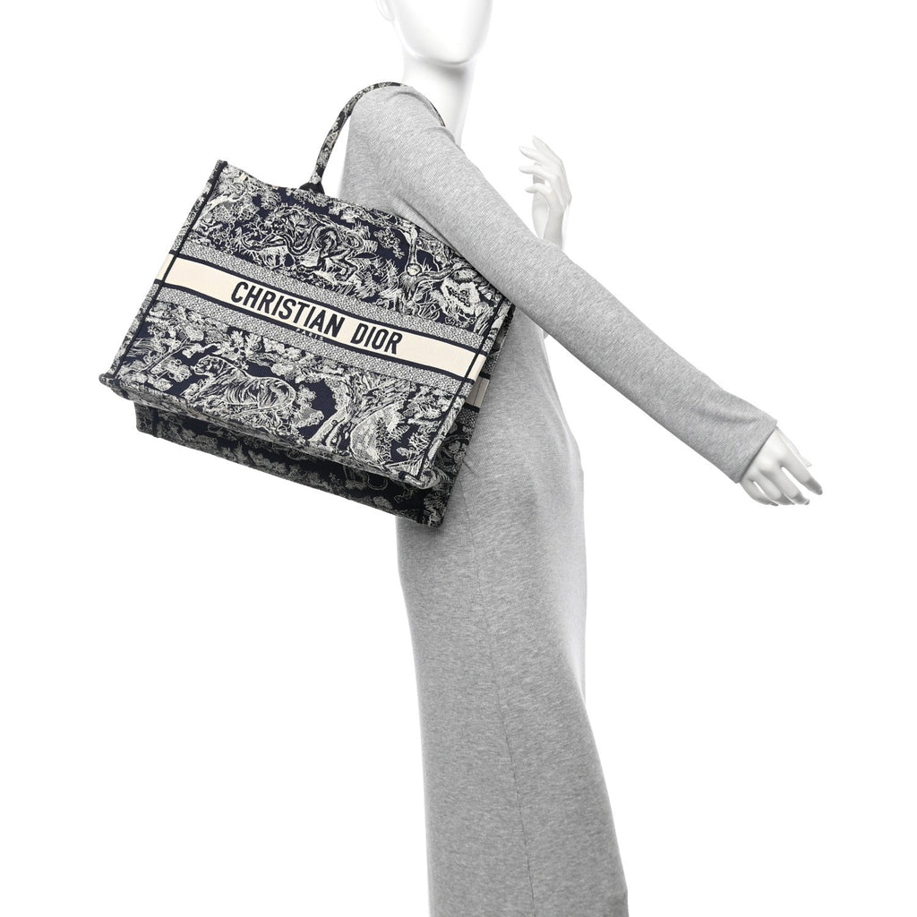 Canvas Embroidered Large Dioriviera Toile De Jouy Reverse Book Tote Blue