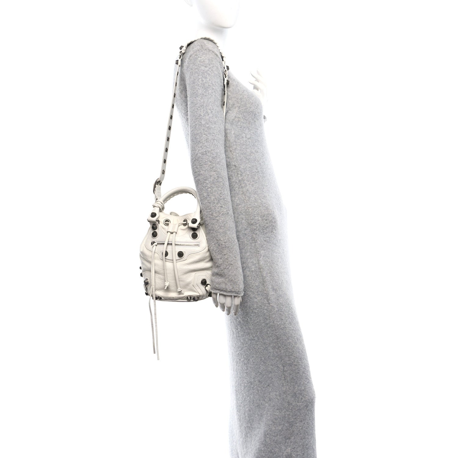 Agneau Arena Small Le Cagole Bucket Bag Optic White