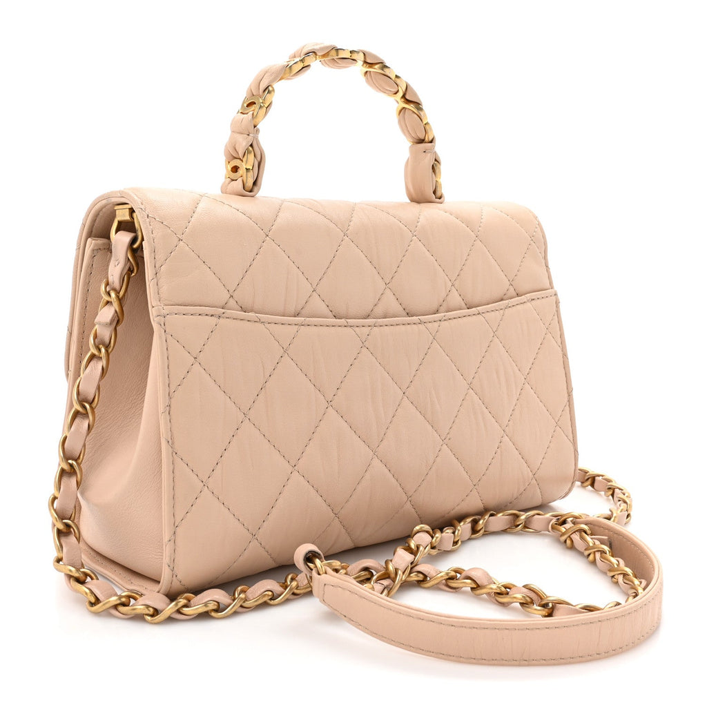 Crumpled Lambskin Quilted Small CC Links Top Handle Flap Beige