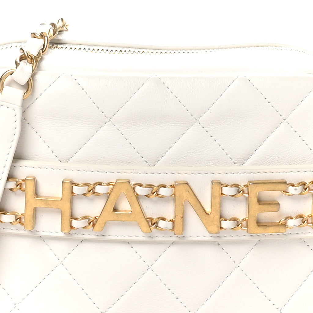 Calfskin Quilted Enchained Camera Case Bag White