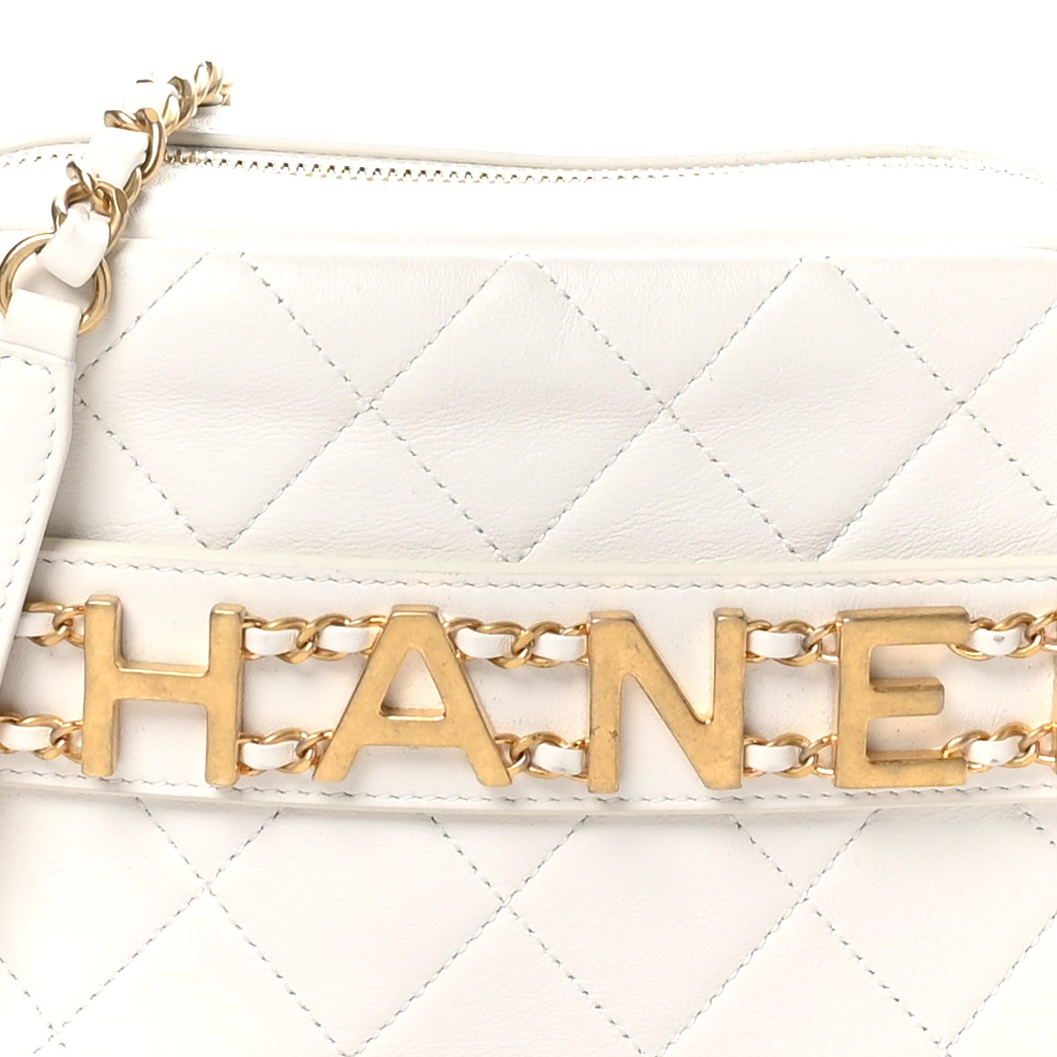 Calfskin Quilted Enchained Camera Case Bag White