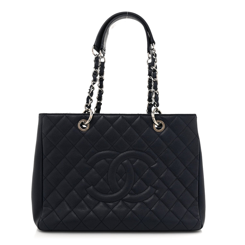 Caviar Quilted Grand Shopping Tote GST Navy Blue