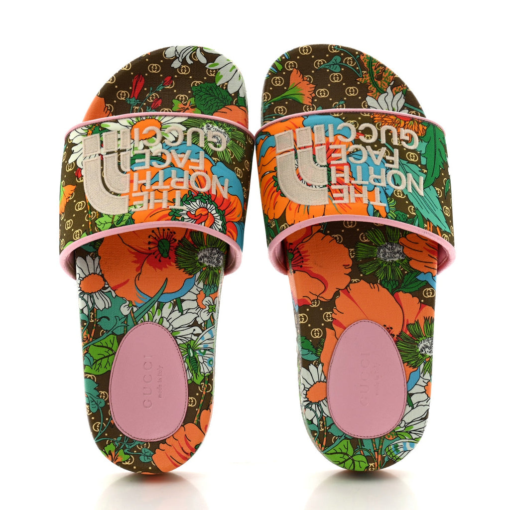 X THE NORTH FACE Nylon Floral Womens Slide Sandals 37 Military Green Orange Soft Pink