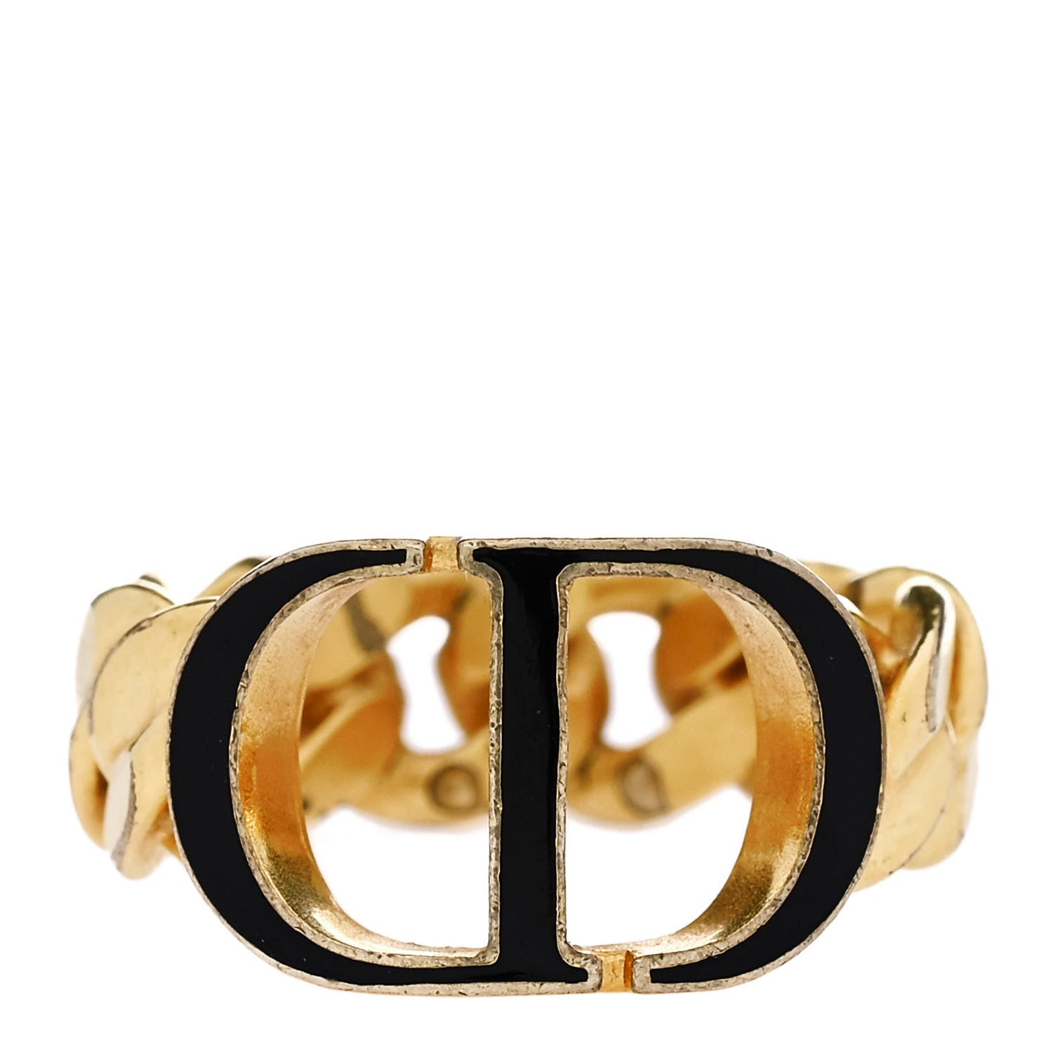 Metal Enamel Chain Ring L Black Gold